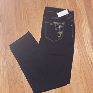 Style & Co. Black Skinny Jeans with Gold Star Embroidery